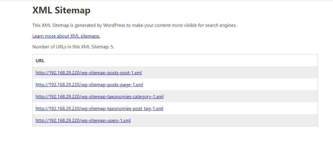 Default wp-sitemap.xml